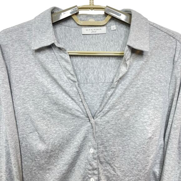 Eterna Fitted Womens Gray Heathered Grey Button Down Shirt Top V-Neck Size 16 US - Picture 3 of 11